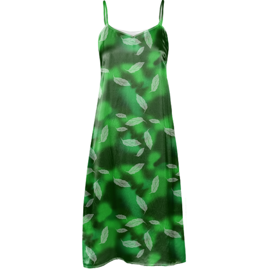Green Leaves Pattern Slip Dress