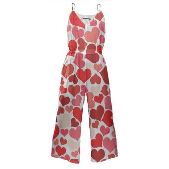 RED PINK BEIGE HEART EXPLOSION TIE WAIST JUMPSUIT