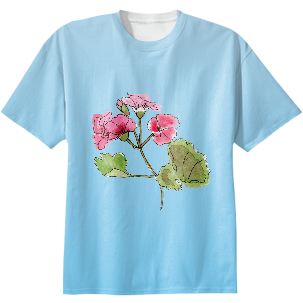 Pink Geraniums on Blue