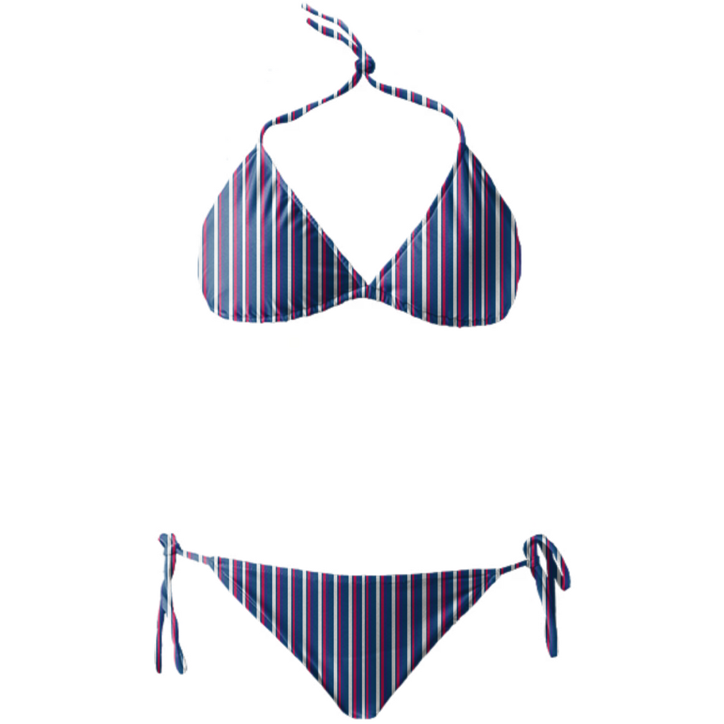 Stripe Blue White Red Marine Themed Bikini