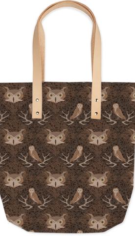 Barn and Hoot Owl Over a Brown Moss Pattern