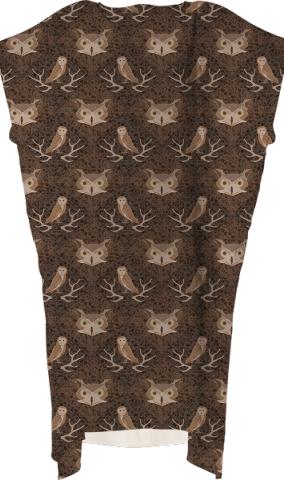 Barn and Hoot Owl Over a Brown Moss Pattern