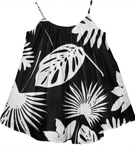 Tropical Leaves White on Black Kids Tent Dress