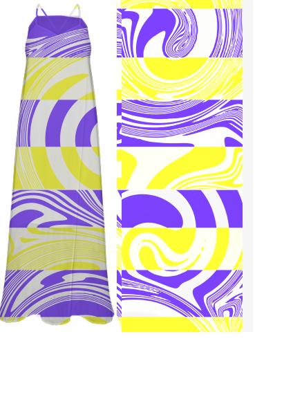 Abstract in yellow and purple chiffon dress