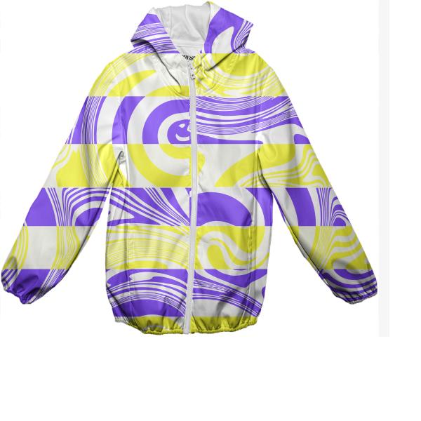 Abstract in yellow and purple kids rain jacket