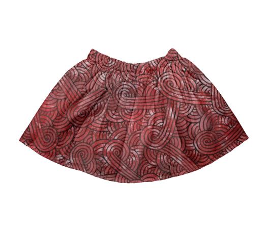 Red and black swirls doodles Kids Full Skirt