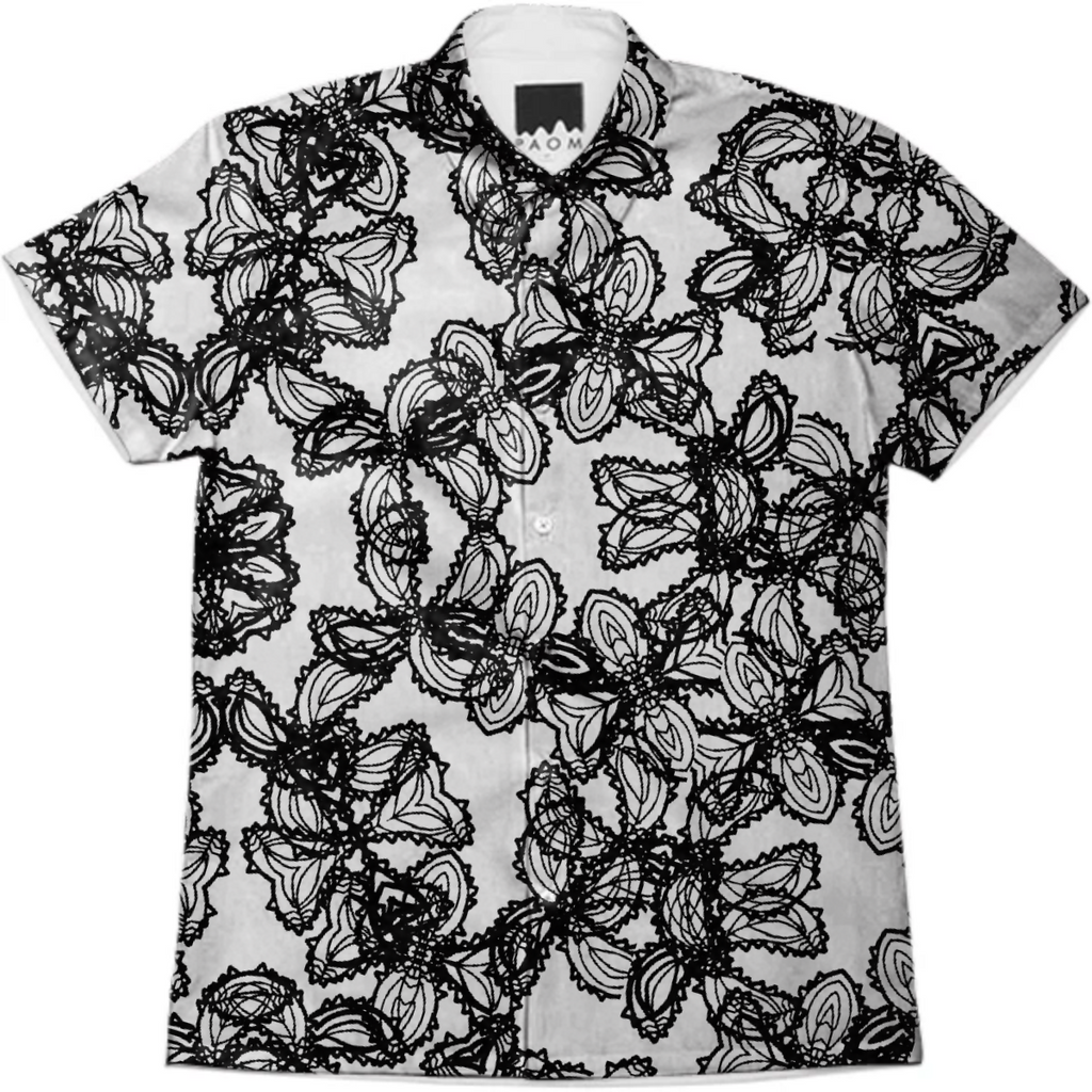 Stylized Botanical Motif Black and White Print