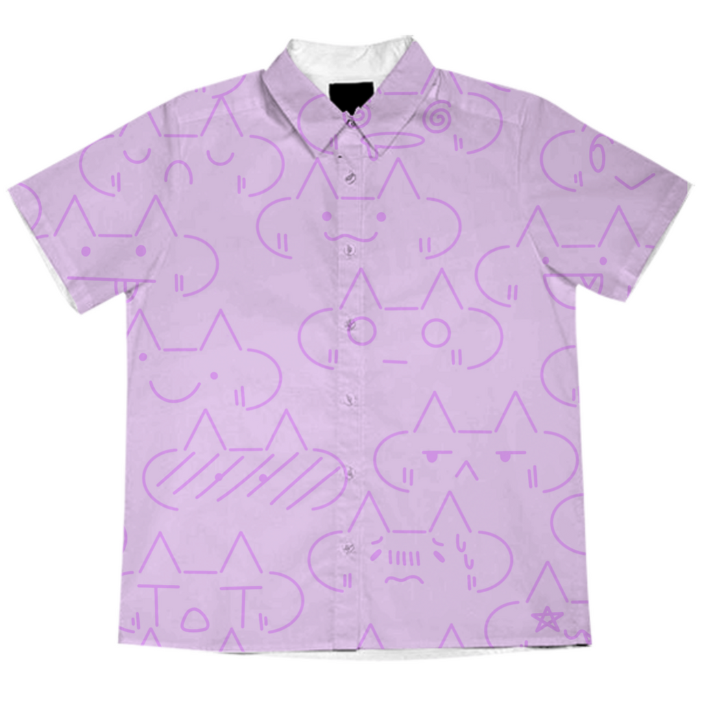 Cat-moji Short Sleeve Button Up in Purple