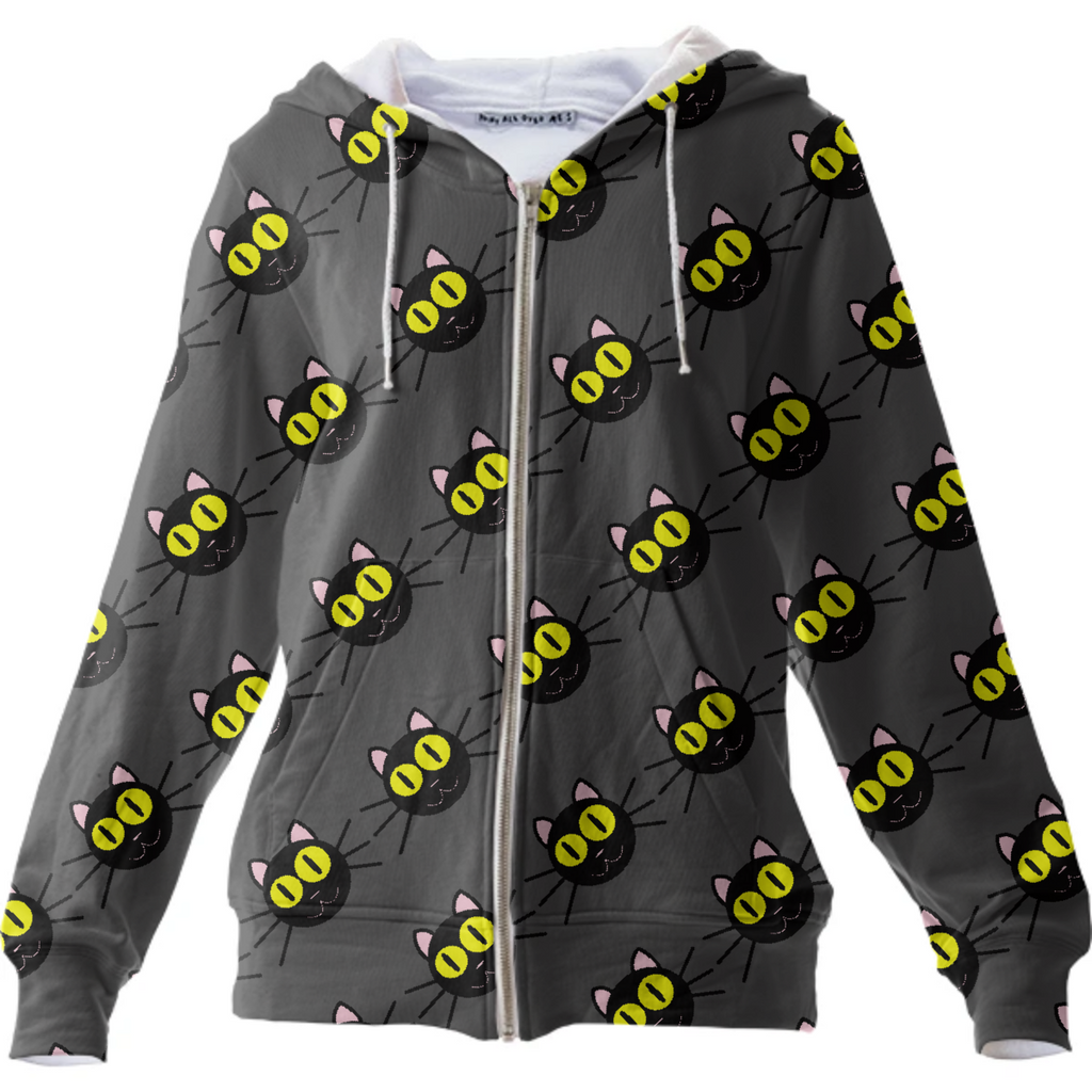 Dark grey hoodie with black cat