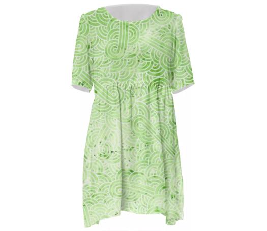 Greenery and white swirls doodles Babydoll Dress