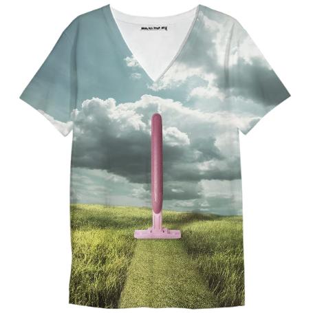 Surreal Conceptual Shaved Grass V Neck Shirt
