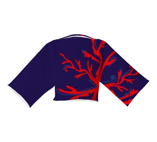 Luxury Kimono in Dark blue with Red Corals