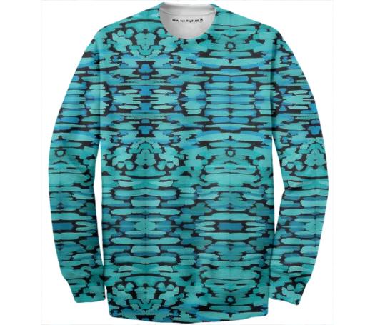 Turquoise Ikat Cotton Sweatshirt by Amanda Laurel Atkins