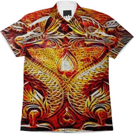 Blazing Chakra Oriental Twin Flame Dragons Fractal Fire Spiritual Fantasy Design