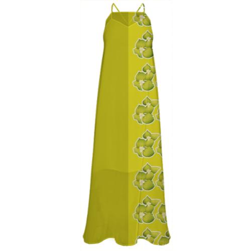 Golden Floral Chiffon Maxi Dress