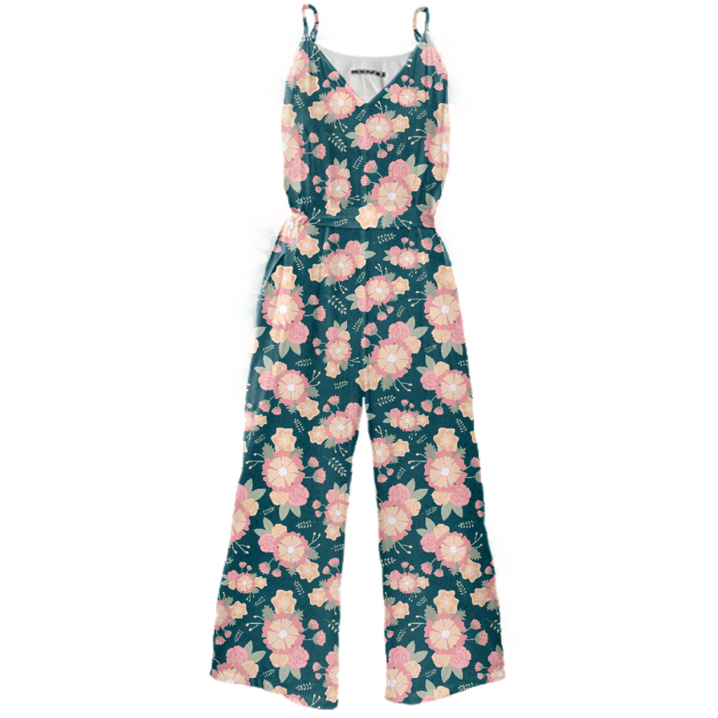 pink and peach floral pattern jumpsuit
