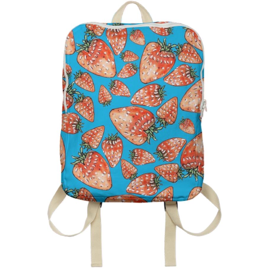 Strawberry Print Backpack Blue