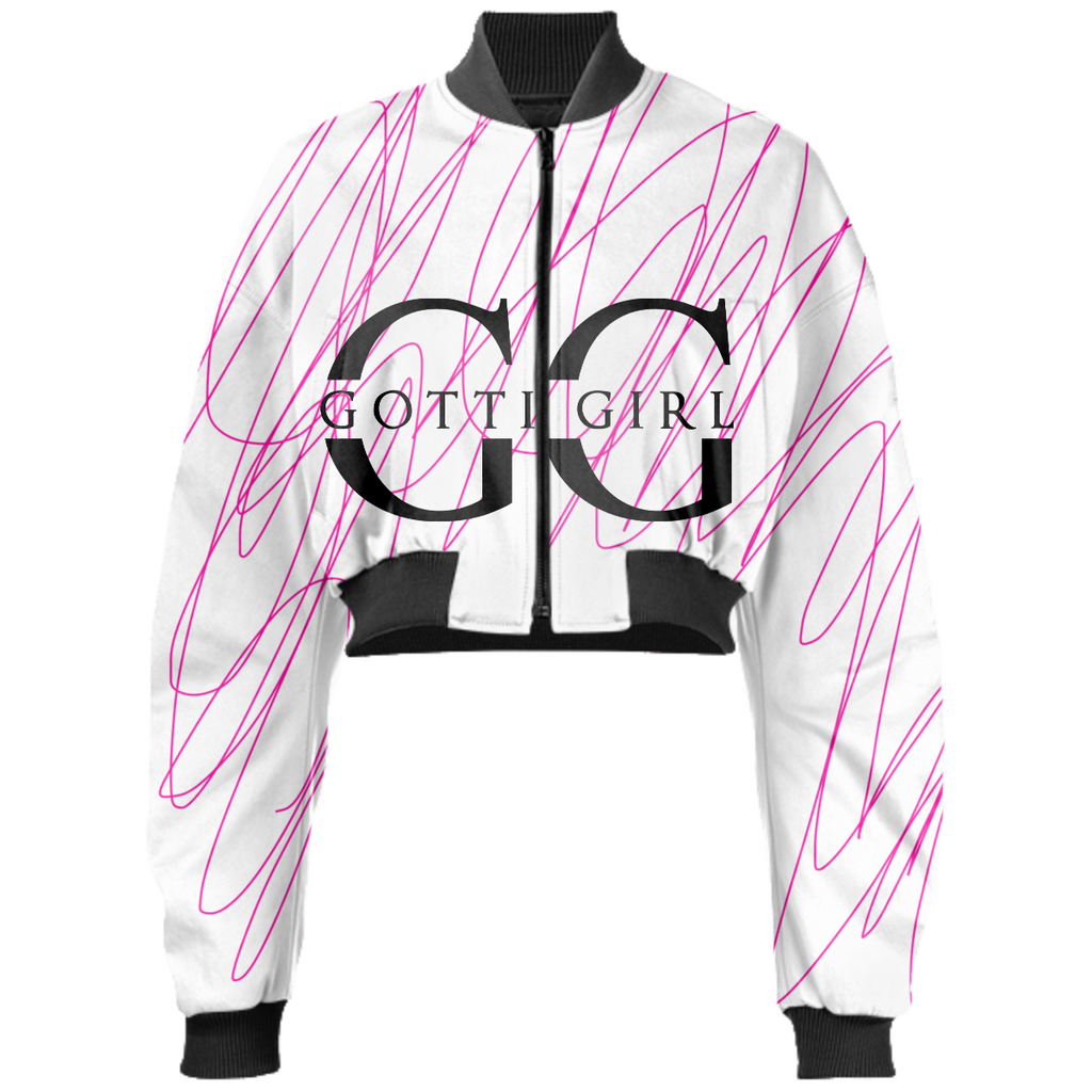 Gotti Girl doodle Print Bomber Jacket Pink