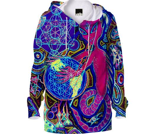 PlanET PSYCHEDELIC ALIEN HOODIE PRINTED ALL OVER FROM ORIGINAL PAINTING BY VISIONARY ARTIST Humo Maya