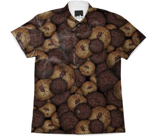 Chocolate Chip Cookies Button Short Sleeve Shirt