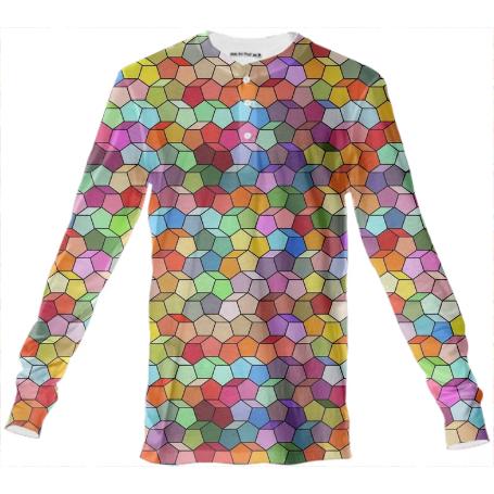 Colorful Geometric Polygon Pattern Henley Shirt
