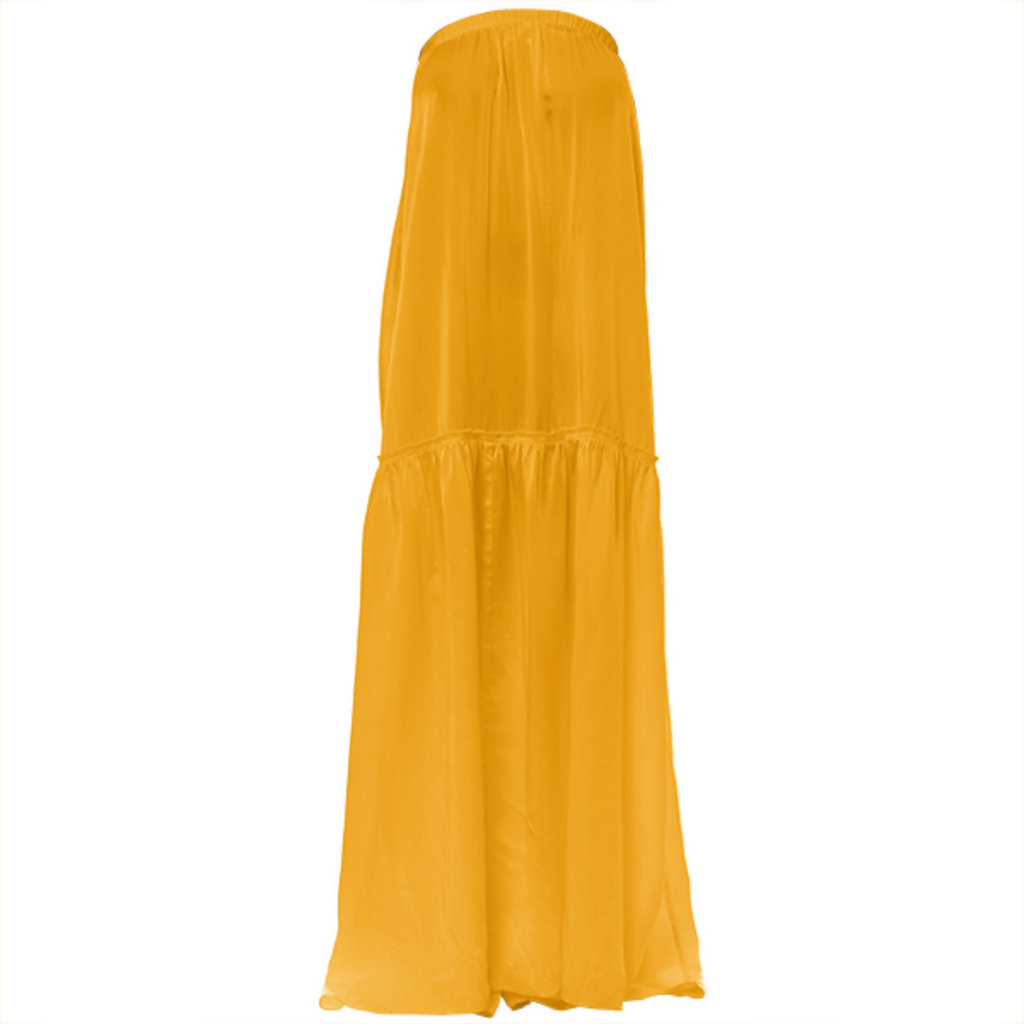 color orange VP strapless silk dress