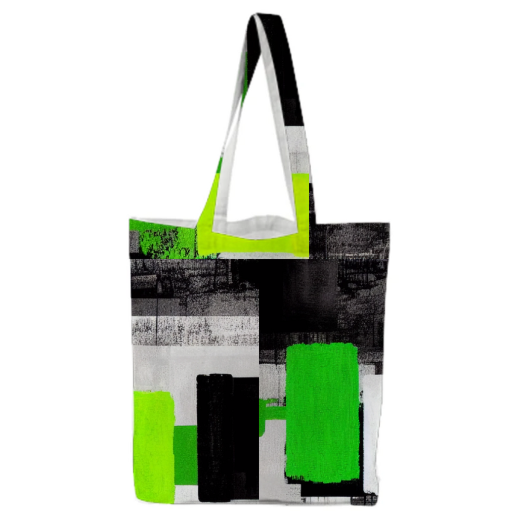 Abstract City Scape With rectangle block shapes in green, black, grey, and white