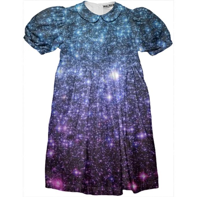 GALAXY STARS TEAL PURPLE PINK GIRLS PARTY DRESS