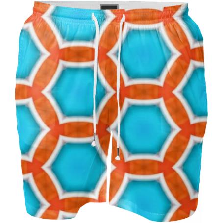 Orange and Teal Geometric Swim Shorts