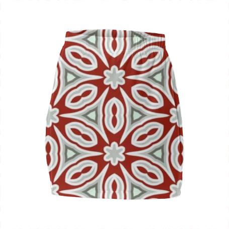 Red and Grey Geometric Mini Tube Skirt