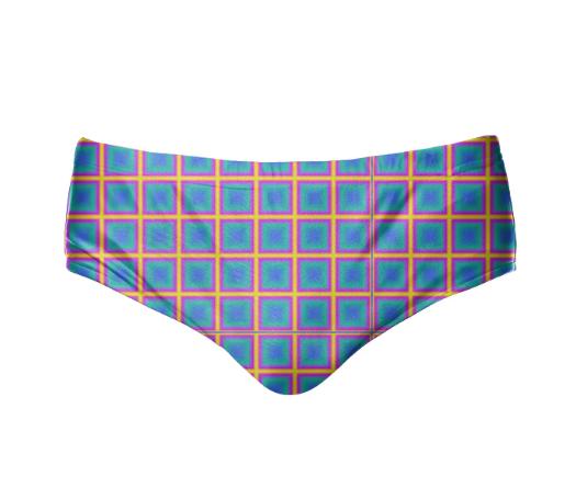Yellow Magenta Cyan Square Pattern Speedo