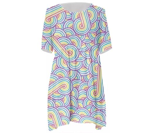 Rainbow and white swirls doodles Babydoll Dress