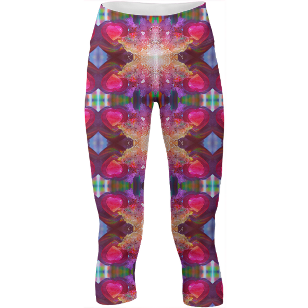 rainbow amethyst and rose quartz crystal rainbow mandala ~ yoga pants  ~ design 04
