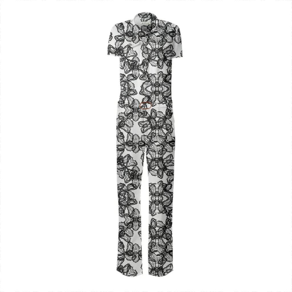 Stylized Botanical Motif Black and White Print