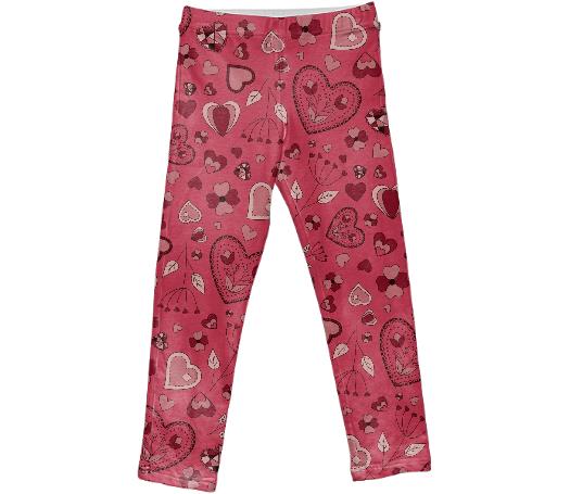 Pink flowers and hearts kids leggings