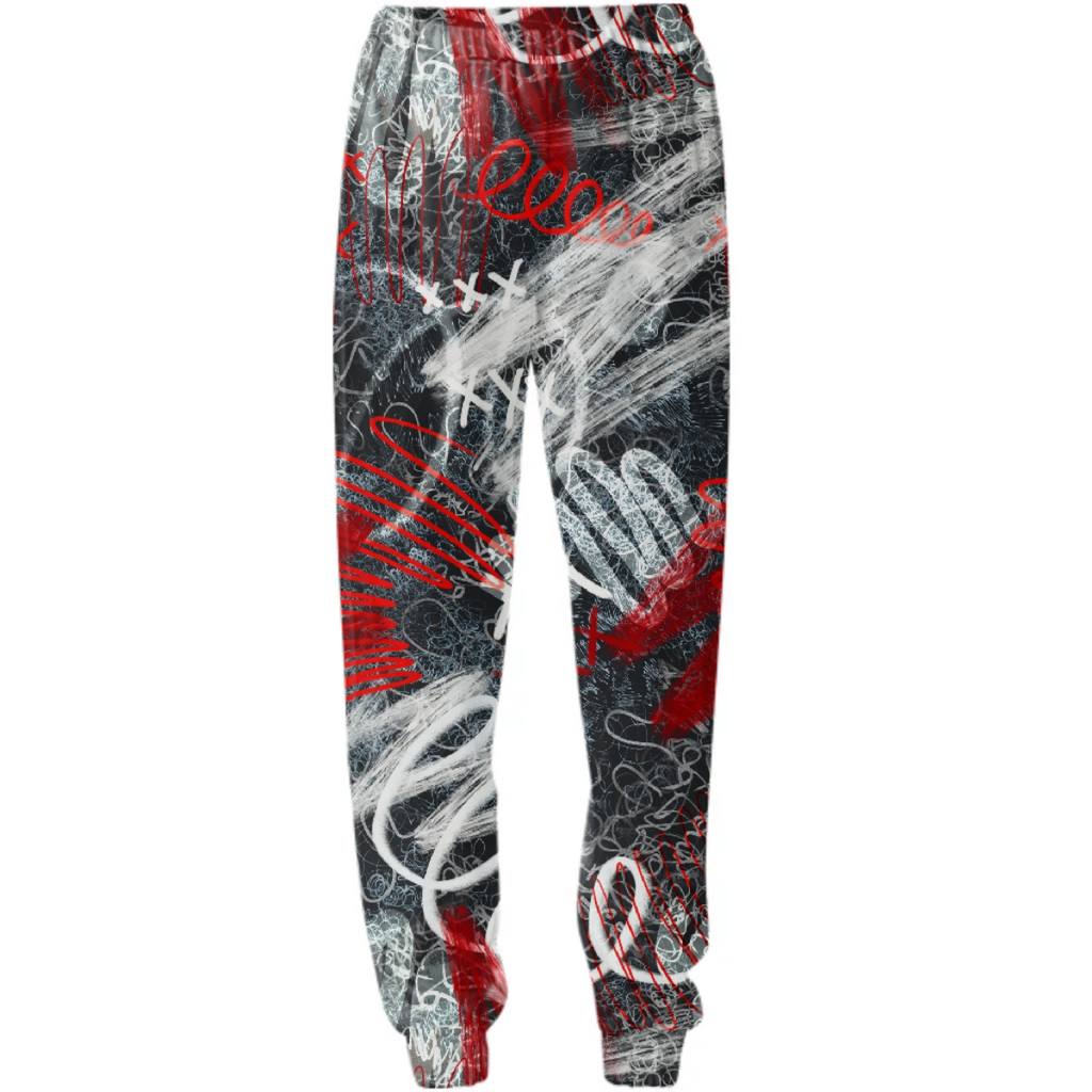 Red-black pattern in trash polka style with scribbles