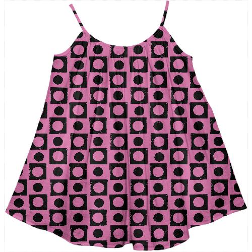 Square circles black pink kids tent dress
