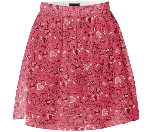 Pink flowers and hearts summer skirt
