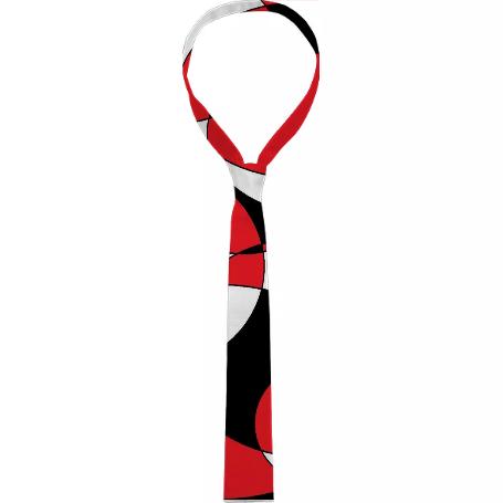 Black white and red elliptical neck tie
