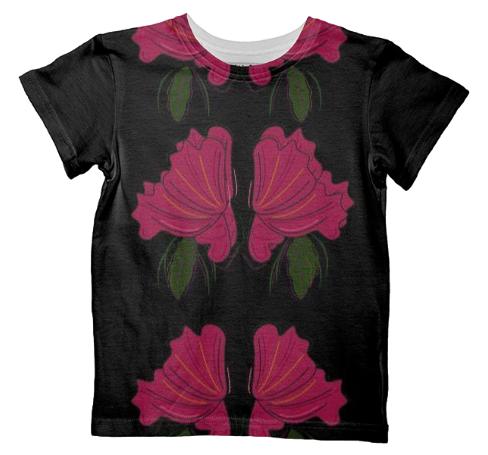 KIDS DESIGNERS TSHIRT Black with Pink flowers