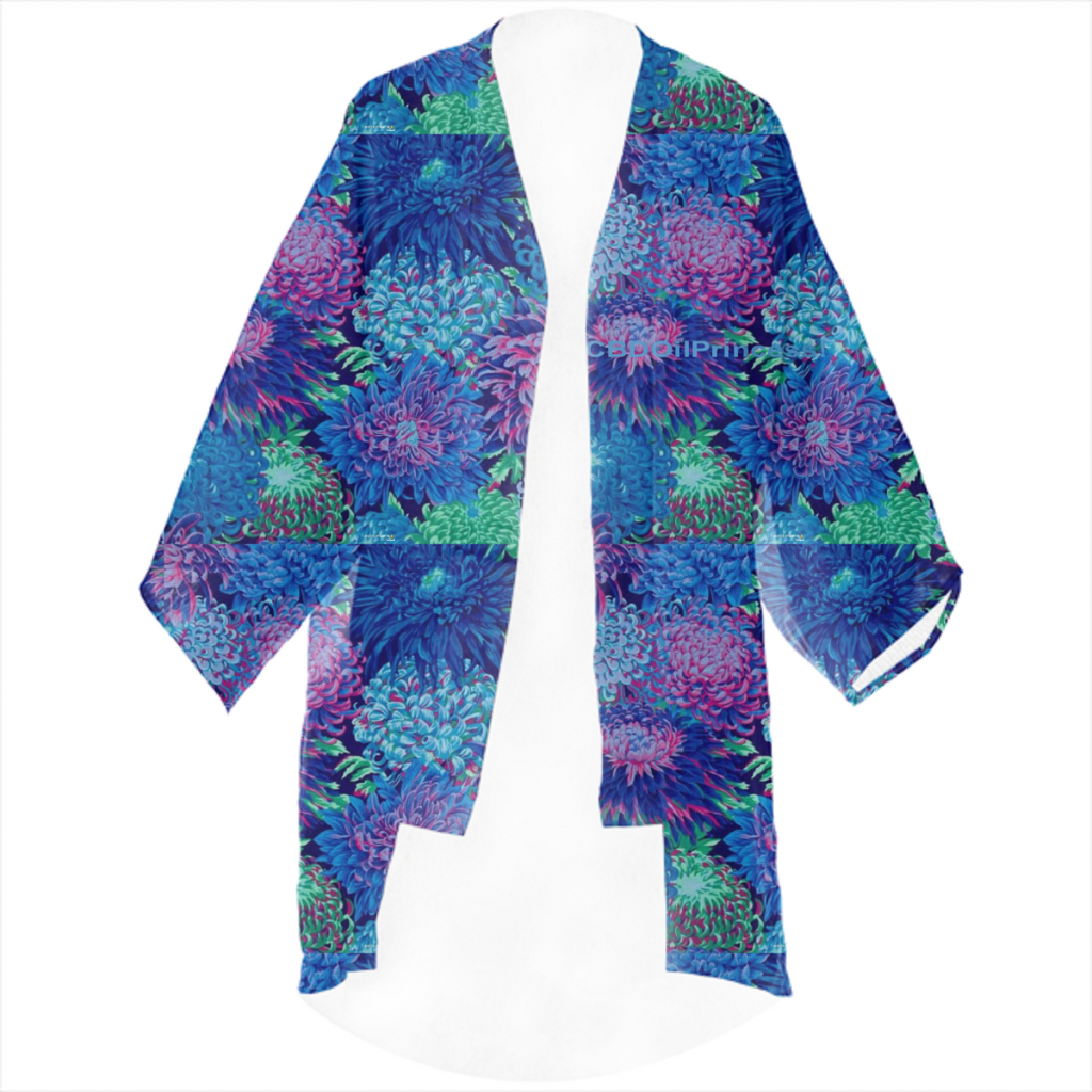 Purple, Blue, Pink & Teal Flowers!  Linen Kimono!  CBDOilPrincess!