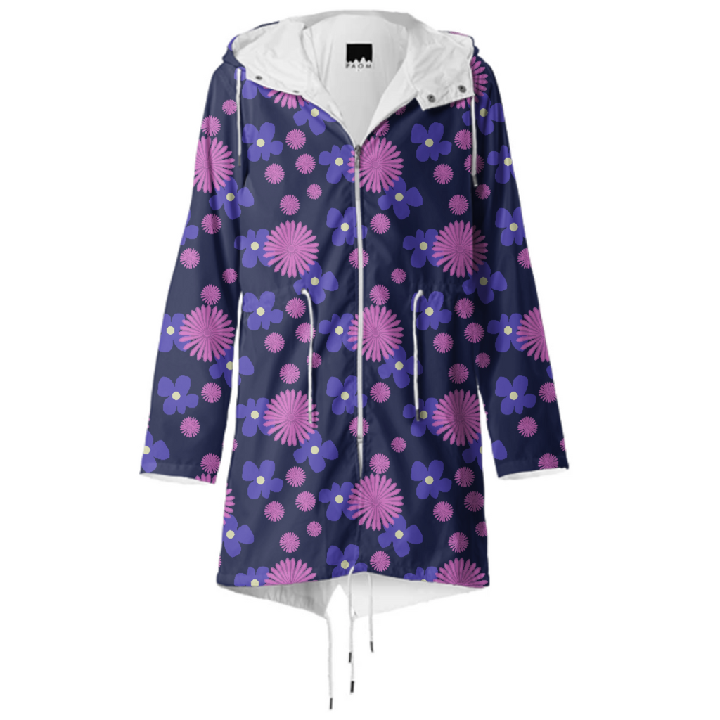 Pink and Blue Flowers Raincoat