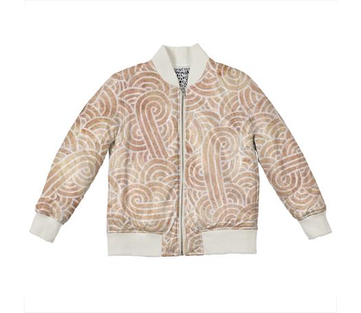 Iced coffee and white swirls doodles Kids Bomber Jacket