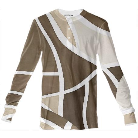 Beige and White Geometric Henley Shirt