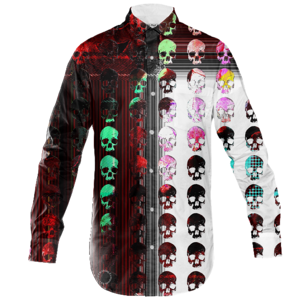 Multicolored skull print long sleeve button down
