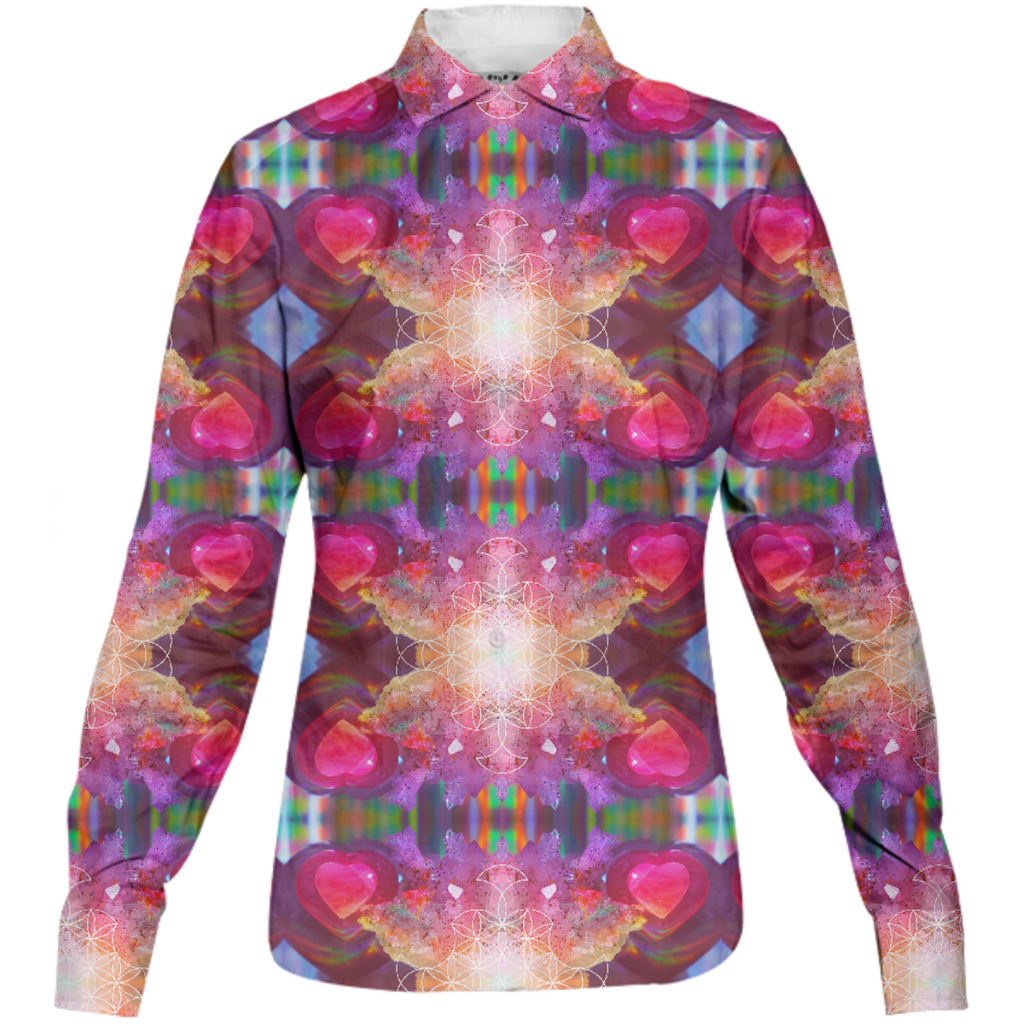 rainbow amethyst and rose quartz crystal rainbow mandala ~ button down shirt ~ design 02